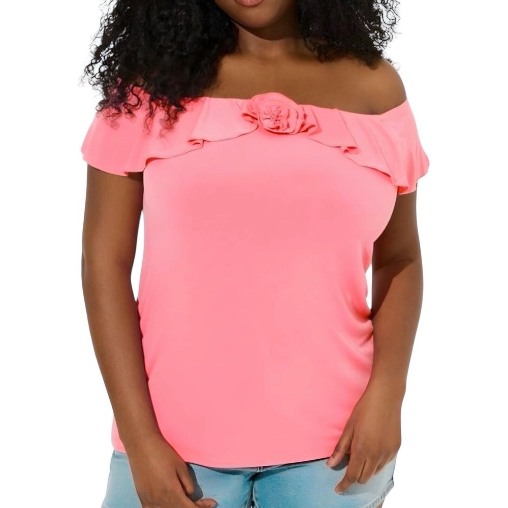TORRID Studio Knit Off Shoulder Ruffle Rosette Top NWT Size 2X